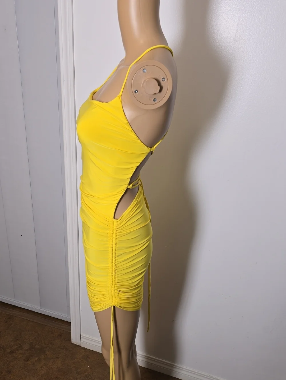 Yellow Ruched Spaghetti-Strap Dress - XS - Picture 2 of 4